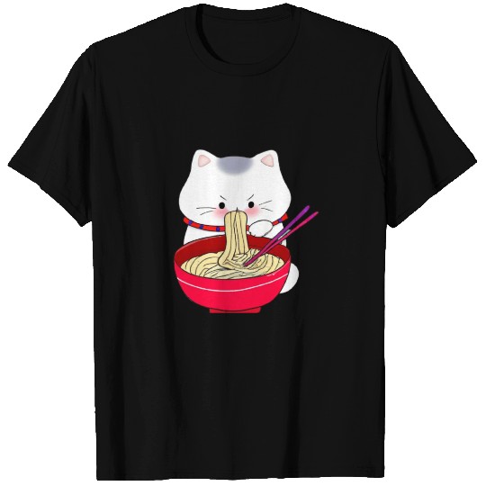 Kawaii Cat Eating Ramen Noodles Japanese Food Anim T Shirts