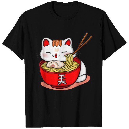 Kawaii Cat Eating Ramen Noodles Japanese Food T Shirts