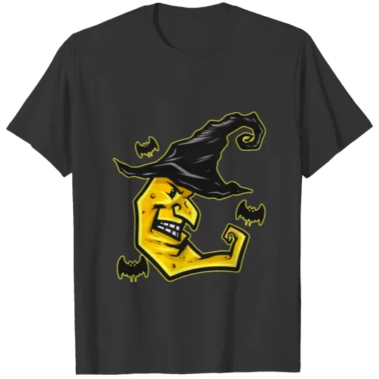 Evil Yellow Moon With Witch Hat Bat Flying On T Shirts