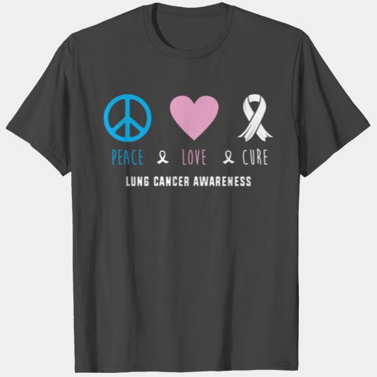 White Ribbon Peace Love Cure Lung Cancer Awareness T Shirts