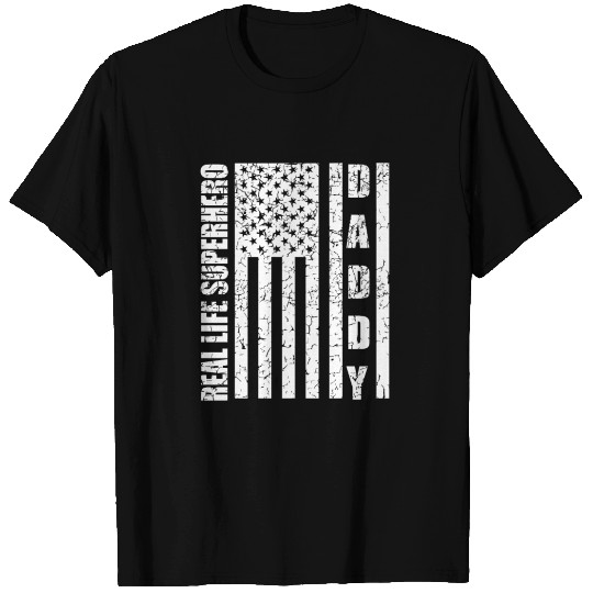 Real Life Superhero daddy Vintage USA Flag T Shirts