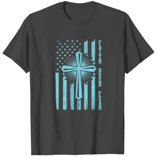 Faith Over Fear Christian Flag Easter Cross Men Wo T Shirts