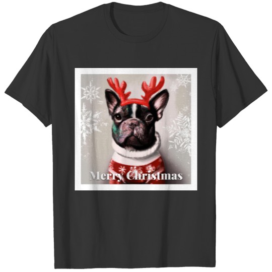 Sweet happy French bulldog in a Christmas sweater. T Shirts