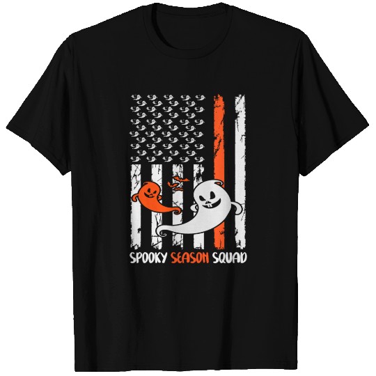 Groovy Halloween Spooky Season Squad US Flag T Shirts