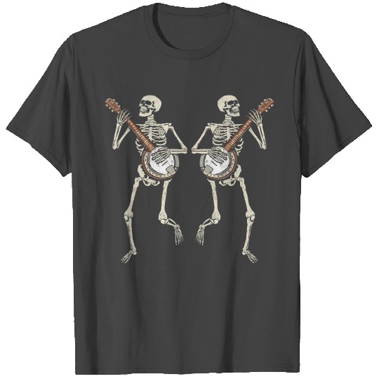 Retro Dancing Skeleton Pair Banjo Vintage Graphic T Shirts
