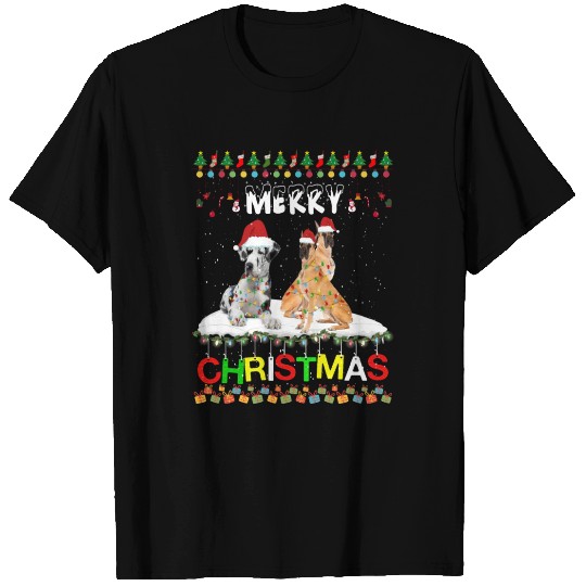 Great Dane Christmas Tree Light Pajama Xmas Dog T Shirts