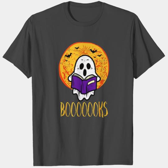 Cute Ghost Book Reading Teacher School Funny Hallo T Shirts