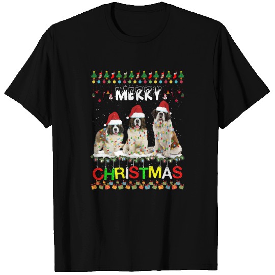 Saint Bernard Christmas Tree Light Pajama Xmas Dog T Shirts