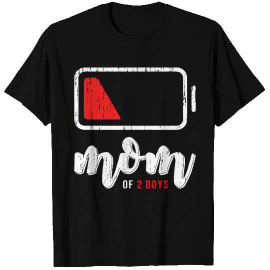 Mom of 2 Boys Low Battery Funny Mothers Day T Shirts