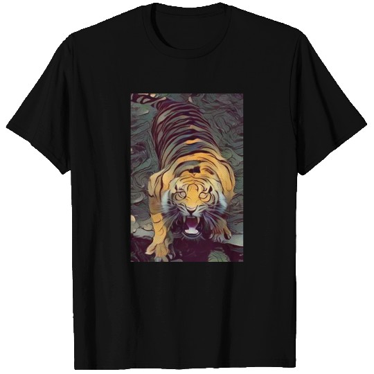 Tiger Color Painted Looking Up T Shirts