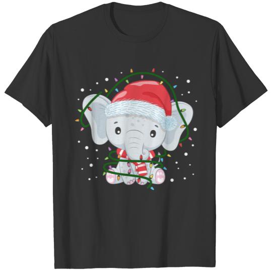 Christmas Elephants Funny Santa Hat Lights T Shirts