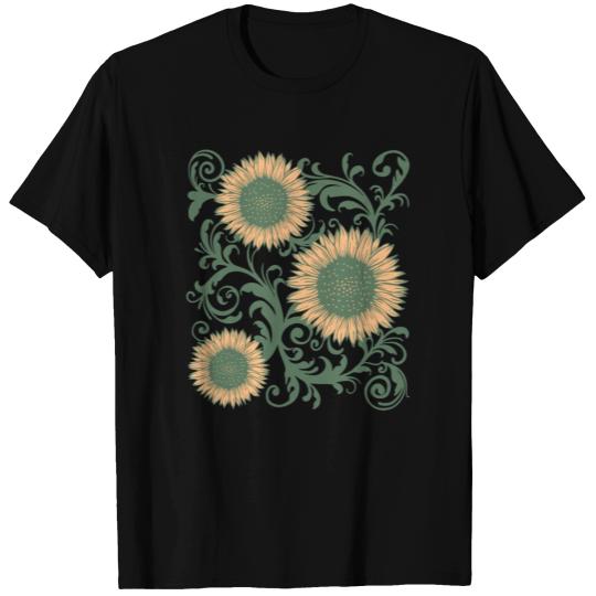 Baroque Aesthetic Sunflower Pattern Dark Academia T Shirts