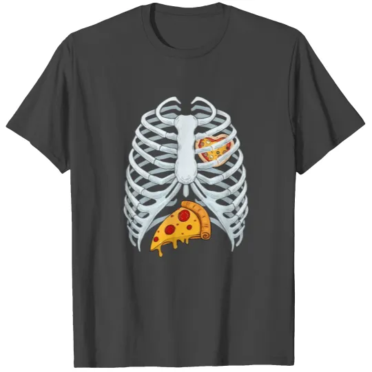 Funny PIzza Skeleton Rib Cage Halloween Costume T Shirts