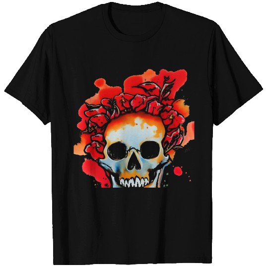 Skull and Roses - Head on Fire T Shirts