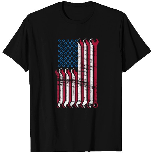 American Flag Mechanic Combination Wrenches T Shirts