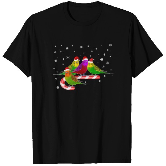 Santa Claus Budgies on Christmas Candy Cane T Shirts