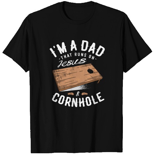 A Dad That Runs On Jesus And Cornhole Christian T Shirts
