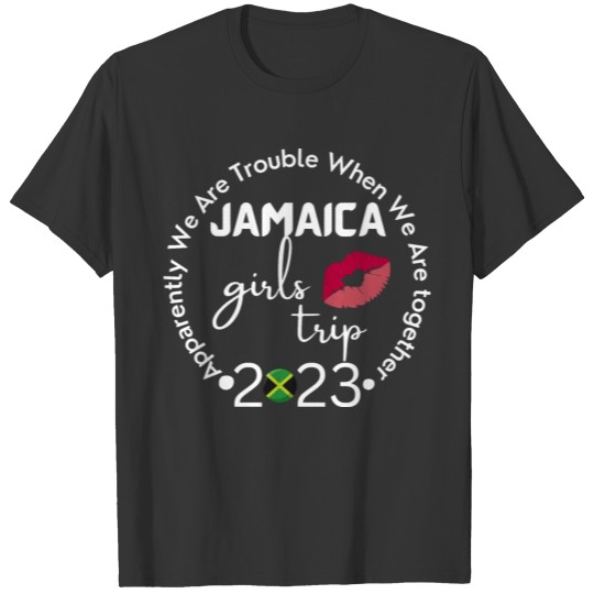 Jamaica Girls Trip 2023 group matching, white text T Shirts