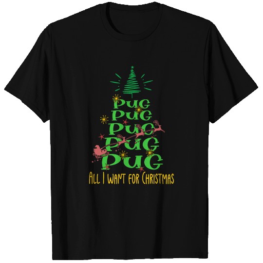 Pug Christmas Dog breed Christmas Tree T Shirts