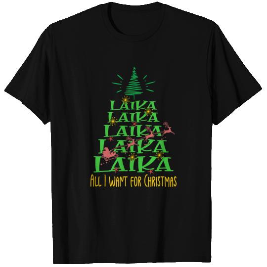Laika Christmas Dog breed Christmas Tree T Shirts