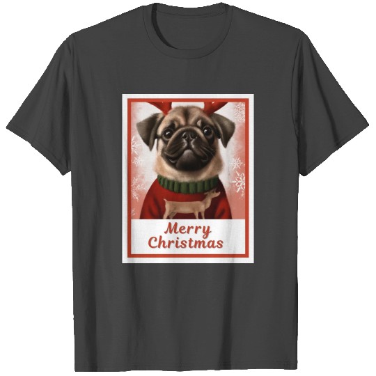 Portrait, Sweet happy doggy (Pug) in a Christmas. T Shirts