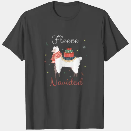 Fleece Feliz Navidad Llama Christmas T Shirts Cute