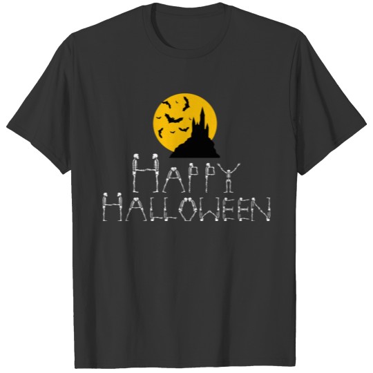 Happy Halloween, Bones, Castle, Full Moon, Bats T Shirts