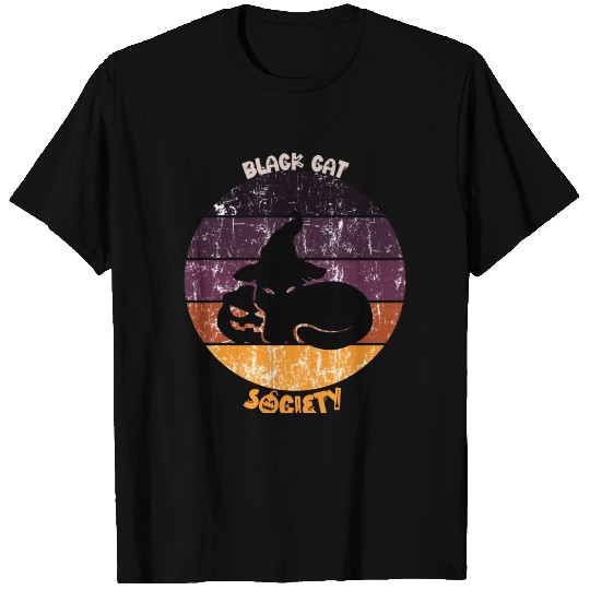 Black Cat Pumpkin Society Sunset Violet T Shirts