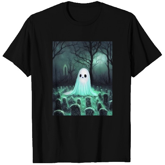 Cute Spooky Ghost in Graveyard T Shirts