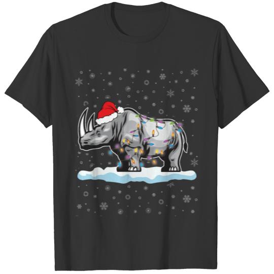 Christmas Pajama Rhinoceros Santa Raglan Baseball T Shirts