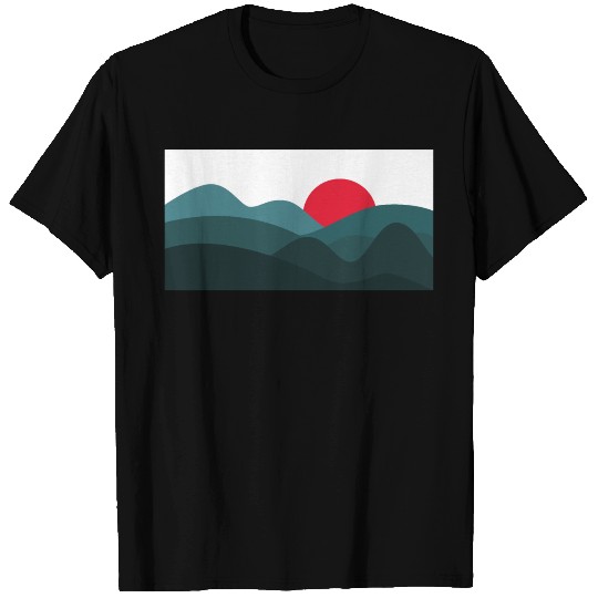Minimalist Sun Peacock Blue and White T Shirts