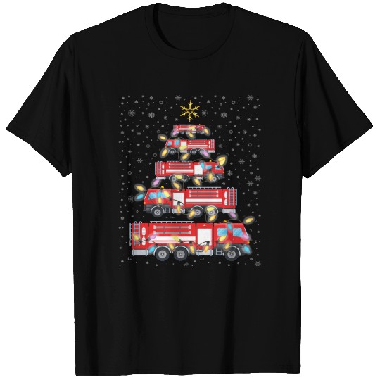 Firefighter Truck Christmas Tree Funny Christmas T Shirts