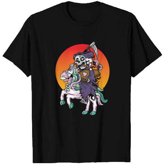Halloween grim reaper rides a funny unicorn T Shirts