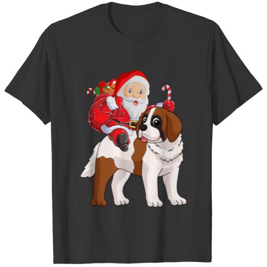 Saint Bernard Christmas Santa Claus Xmas Pajama T Shirts
