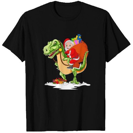 Santa Riding T Rex Dinosaur Boys Christmas T Shirts