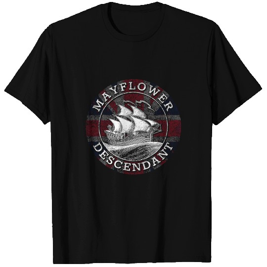 Mayflower Descendant Distressed Union Jack T Shirts