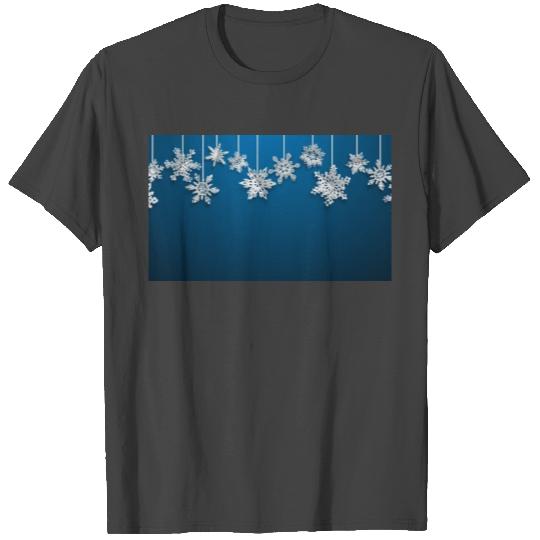 Elegant Hanging Snowflakes Navy Blue T Shirts