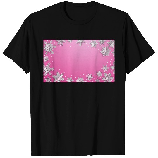 Winter Snowflakes Pink White T Shirts