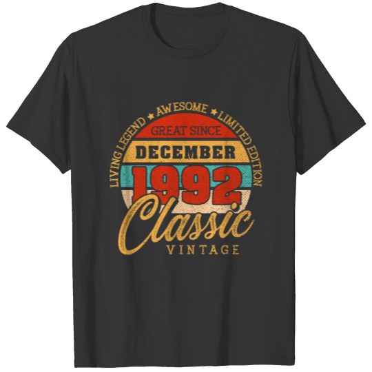 Retro 30 Years December 1992 Birthday Vintage T Shirts