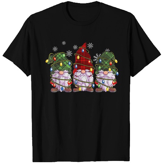 Three Gnomes Buffalo Plaid Red Christmas T Shirts