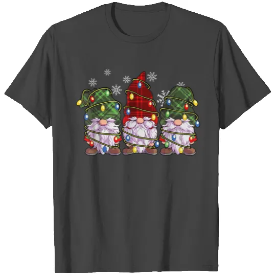 Three Gnomes Buffalo Plaid Red Christmas T Shirts