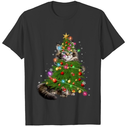 Cat Maine Christmas Tree Holiday Cat Lovers Xmas T Shirts