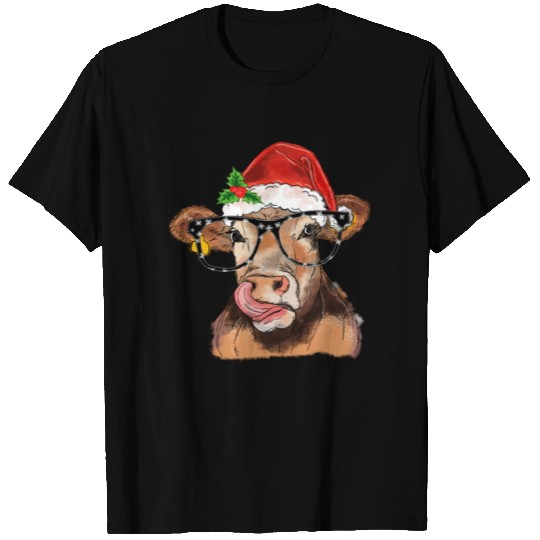 Cow With Santa Hat Cow Lover Christmas Pajamas Cow T Shirts