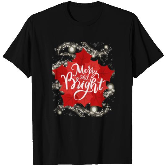 Merry and Bright Christmas Lights Poinsettia Xmas T Shirts