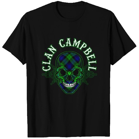 Scottish Clan Campbell Tartan Celtic Skull T Shirts