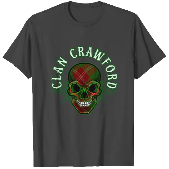 Scottish Clan Crawford Tartan Celtic Skull T Shirts