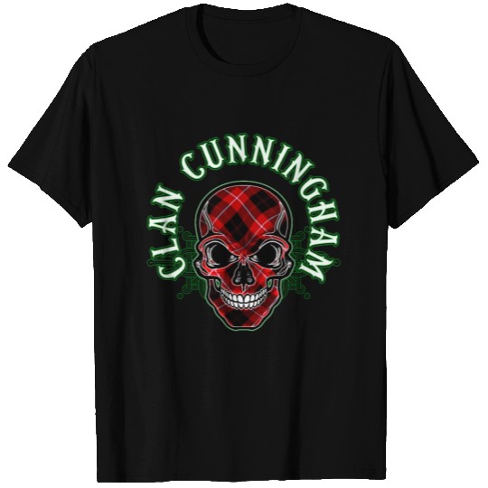 Scottish Clan Cunningham Tartan Celtic Skull T Shirts