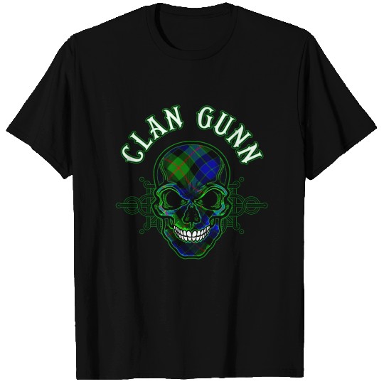 Scottish Clan Gunn Tartan Celtic Skull T Shirts