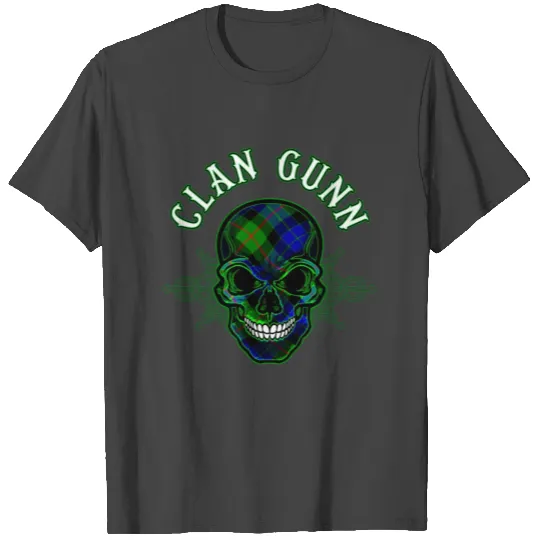 Scottish Clan Gunn Tartan Celtic Skull T Shirts