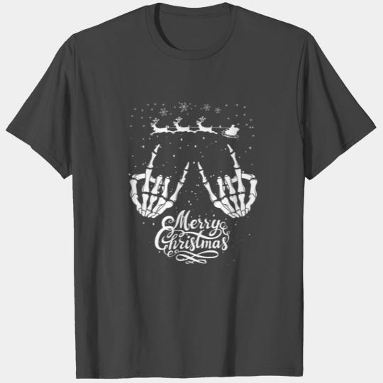 Rock On Rock Star Christmas Skeleton Hands Santa T Shirts